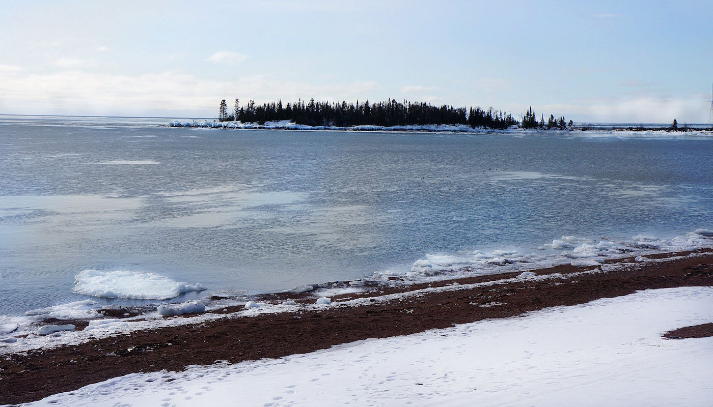 Wintery view of Artist's Point from Best Western Plus Superior Inn in Grand Marais Minnesota